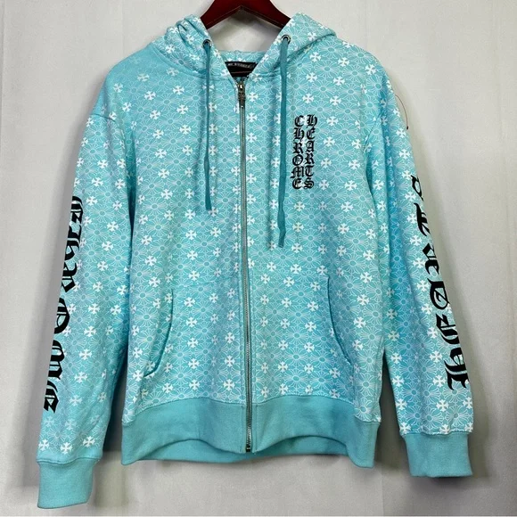 Chrome Hearts Sweater Hoodie Blue White Small Sweatshirt Zip Up Graphic Printed